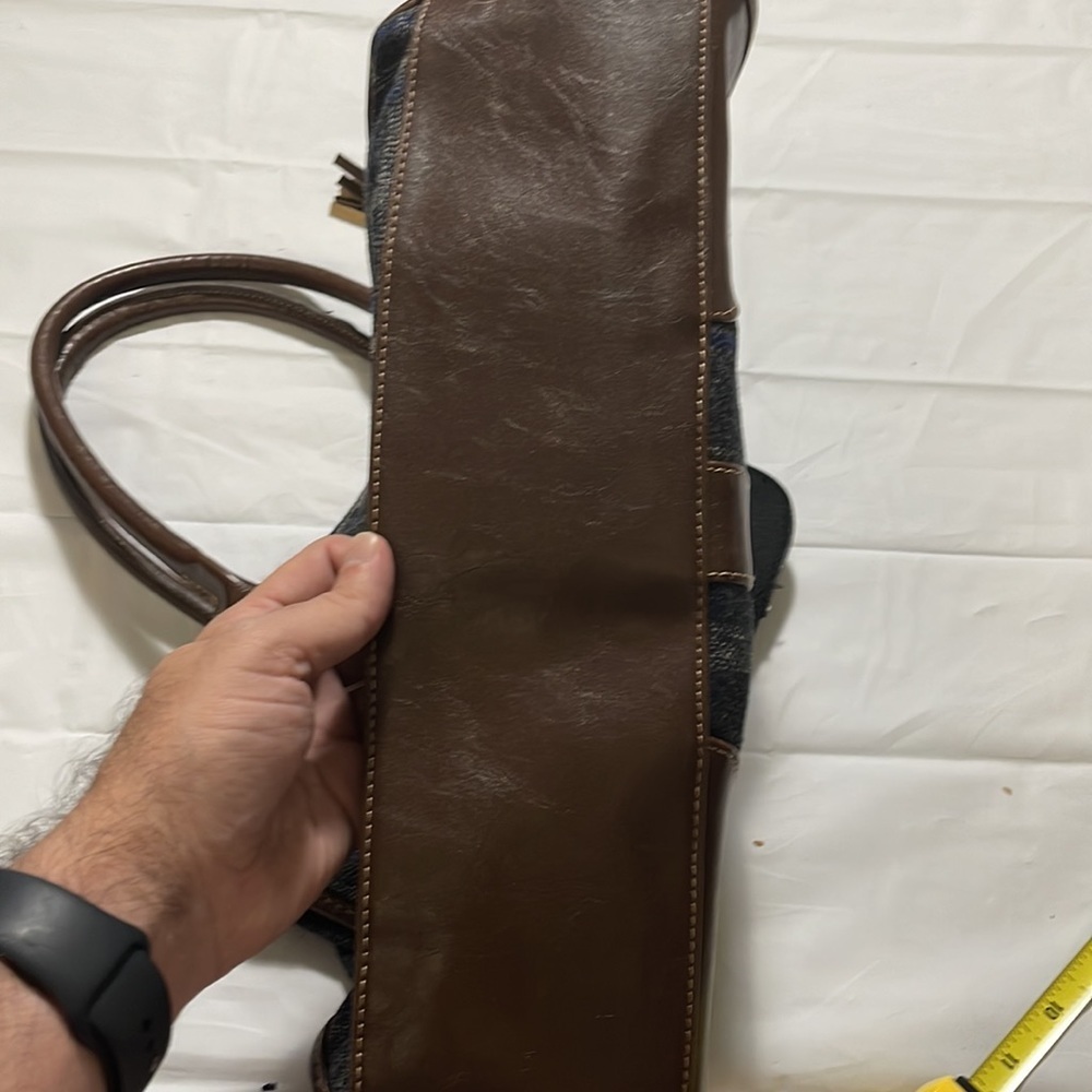 Awesome bag for Fall! Blue, grey & charcoal pattern with accent of brown leather - Picture 6 of 11